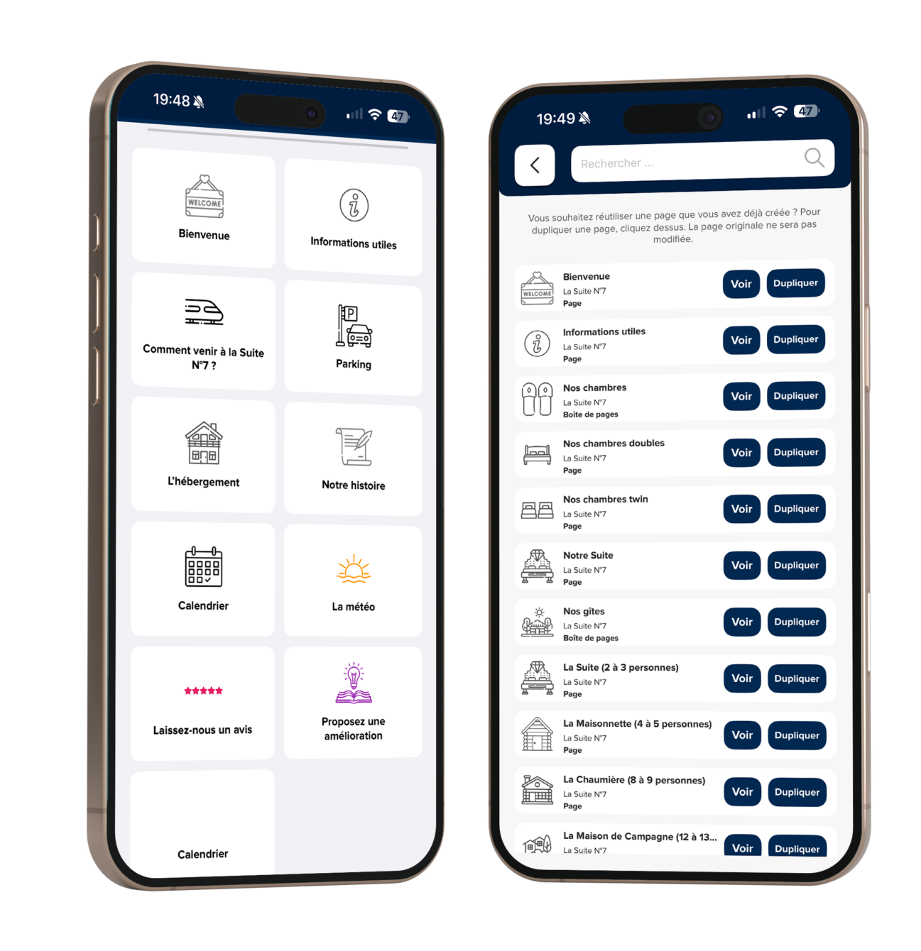 Illustrations de duplication de page dans le livret d'accueil digital La Clé
